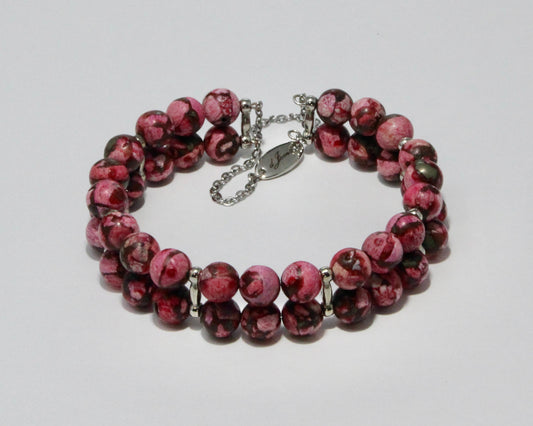 Dark Pink Howlite Double Bracelet